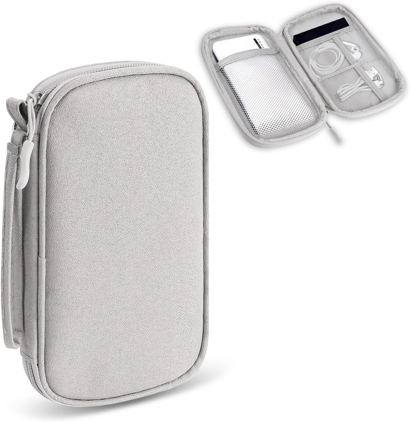 Cable Organiser Bag Travel Essentials, Tech Pouch Small Cable Storage, Portable Travel Organiser Pouch Electronic Accessories for Power Bank Phone Cord Charger Carrying Storage Case, Grey