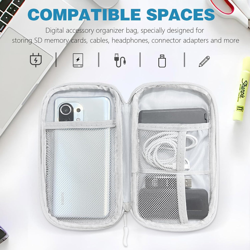 Cable Organiser Bag Travel Essentials, Tech Pouch Small Cable Storage, Portable Travel Organiser Pouch Electronic Accessories for Power Bank Phone Cord Charger Carrying Storage Case, Grey