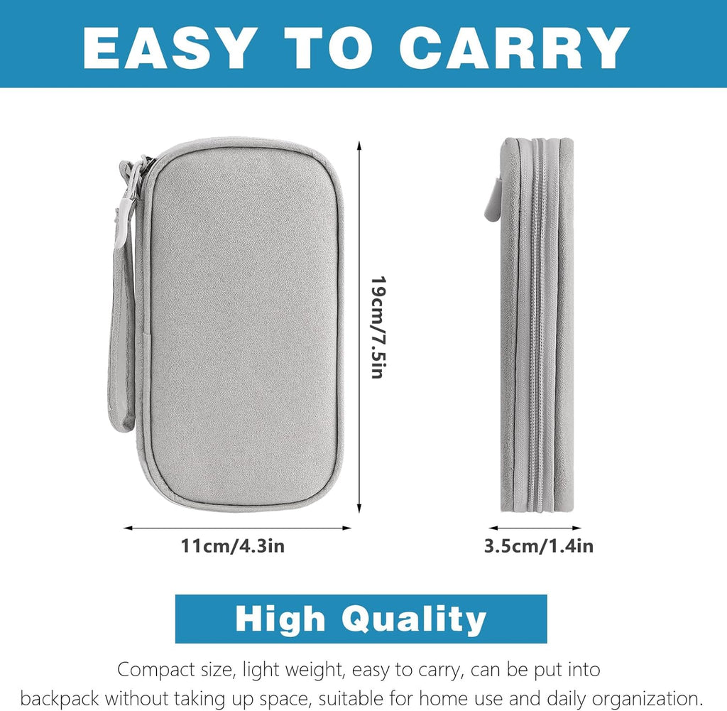 Cable Organiser Bag Travel Essentials, Tech Pouch Small Cable Storage, Portable Travel Organiser Pouch Electronic Accessories for Power Bank Phone Cord Charger Carrying Storage Case, Grey