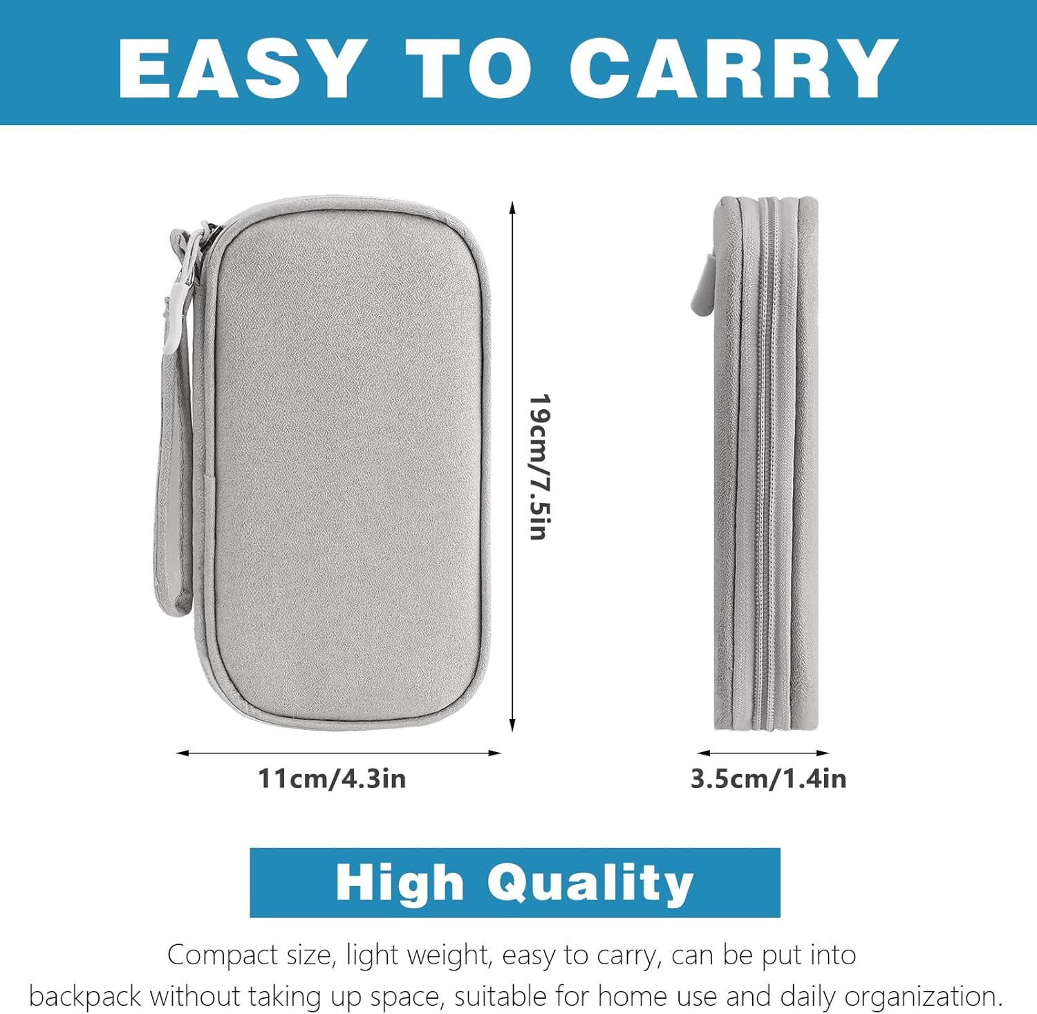 Cable Organiser Bag Travel Essentials, Tech Pouch Small Cable Storage, Portable Travel Organiser Pouch Electronic Accessories for Power Bank Phone Cord Charger Carrying Storage Case, Grey